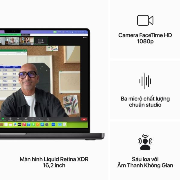Camera trên MacBook Pro M3 có độ phân giải 1080p sắc nét